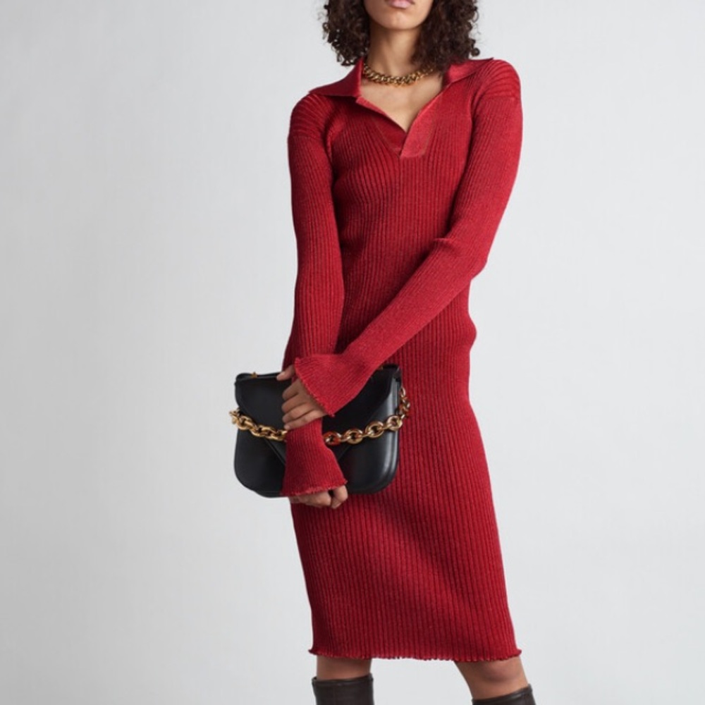 Bottega Veneta Metallic Ribbed-knit Midi Dress - Picture 3 of 6